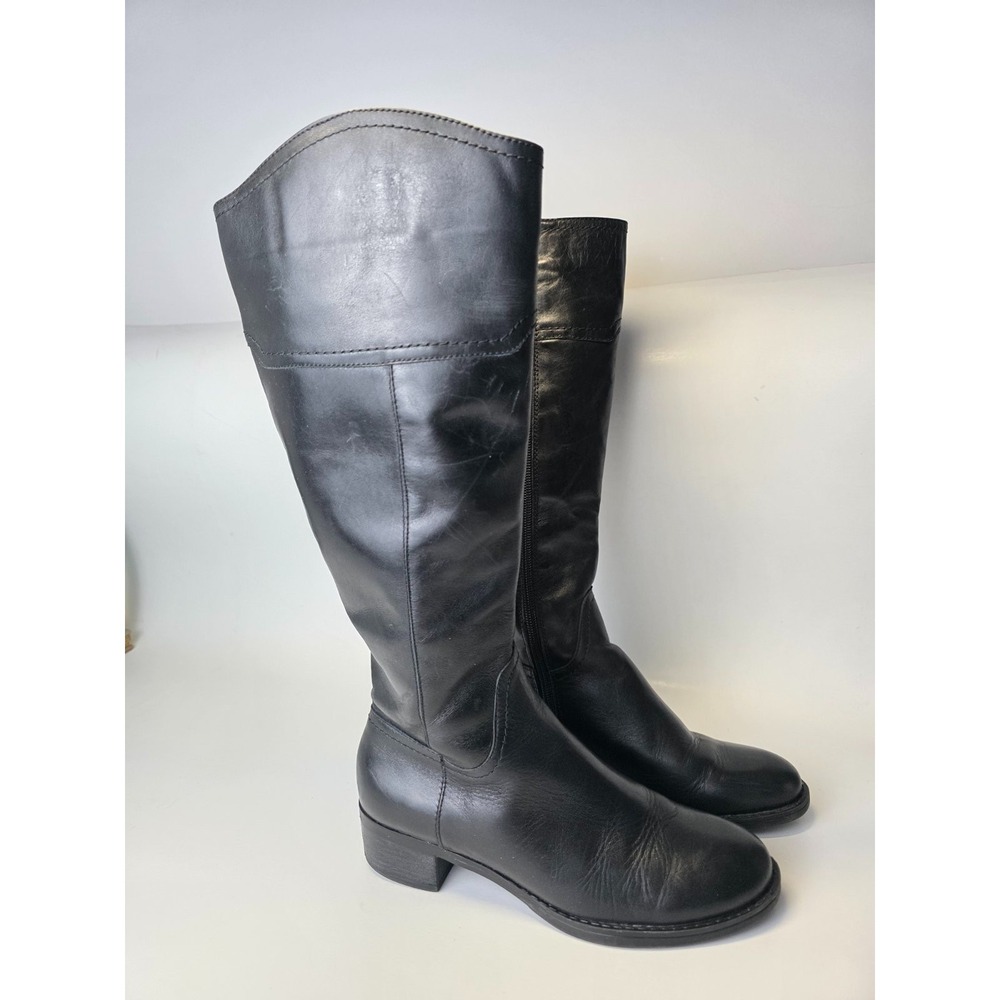 Franco Sarto Women's Boots Size 6‎ M Black Leather Knee High Zip Riding Shoes